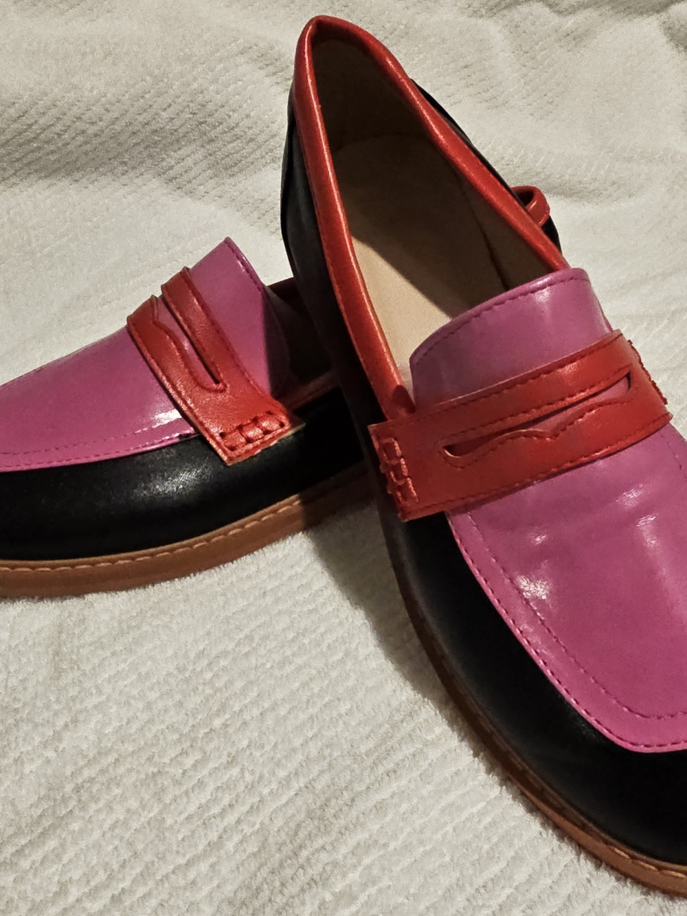 Women's Pink, Black and Red Penny Loafers